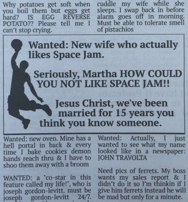 Hilarious Fake Want Ads From The Community Newspaper (11 pics)