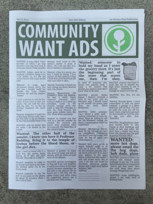 Hilarious Fake Want Ads From The Community Newspaper (11 pics)