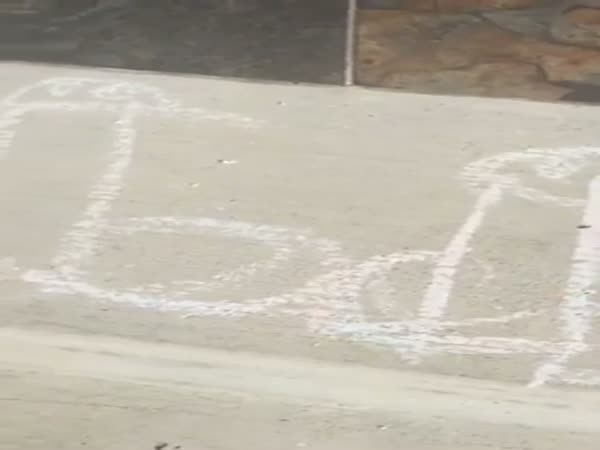 Little Girl Has Drawn A Family Of Giraffes On A Stair At The Entrance Of A House