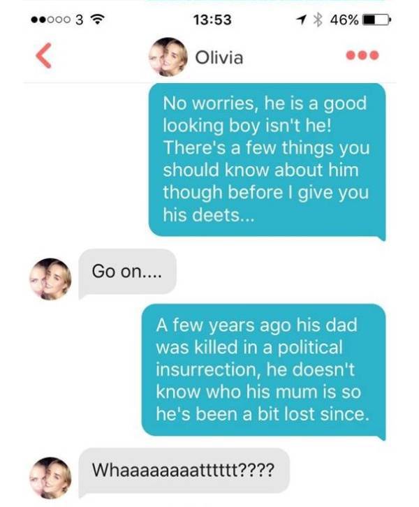 Guy Trolls Tinder Match When She Starts Asking About His Friend (5 pics)