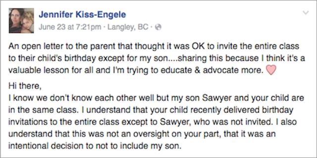 Mother Writes Open After Her Son Wasn't Invited To A Birthday Party (10 pics)