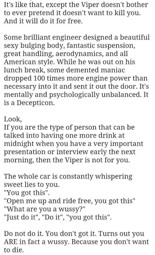 Guy's Discouraging Dodge Viper Ad Really Makes You Want To Buy His Car (4 pics)