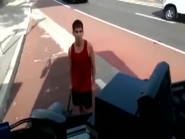 Crazy Guy Attacks A Bus In Australia