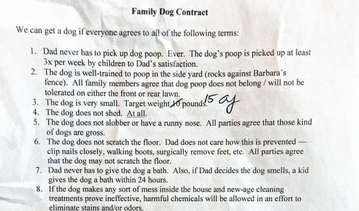 Dad Makes Kids Sign A Family Dog Contract Before Getting A Dog (2 pics)