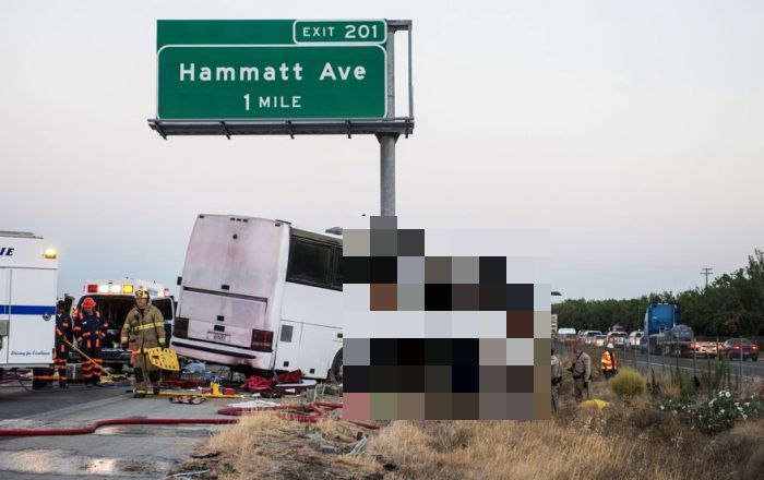 Bus Rips Through Highway Pole In California Crash (4 pics)