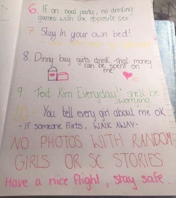 Girlfriend Gives Ridiculous List of Rules To Her Boyfriend Before Vacation (4 pics)