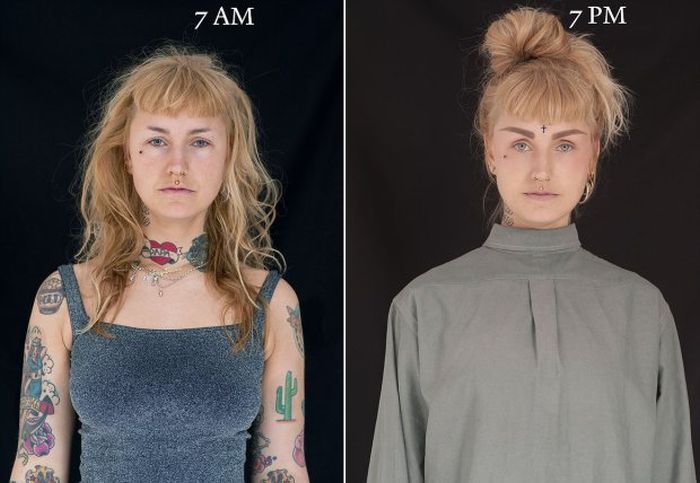 Photo Series Shows What People Look Like At 7am Versus What They Look Like At 7pm (16 pics)