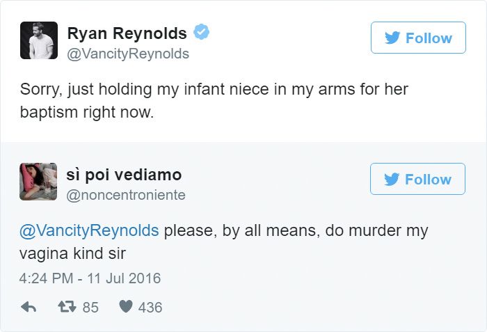 Ryan Reynolds Hilariously Responds To Inappropriate Fan Tweets (13 pics)