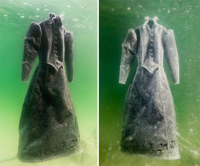 Dress Turns Into Glittering Salt Crystal Masterpiece After 2 Years In The Dead Sea (6 pics)