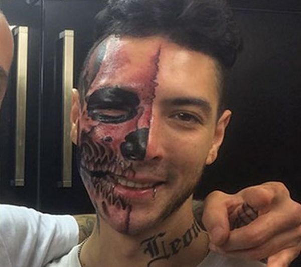 Man Gets Skull Tattooed On Half His Face (3 pics)