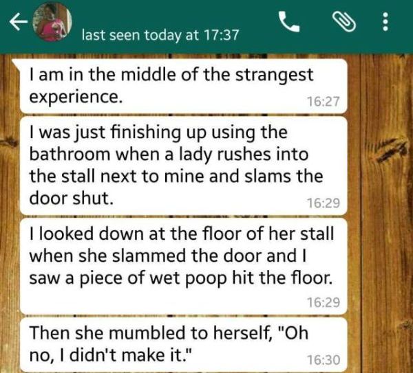 Girl Shares Awkward Story While She's Stuck In A Toilet Stall (7 pics)