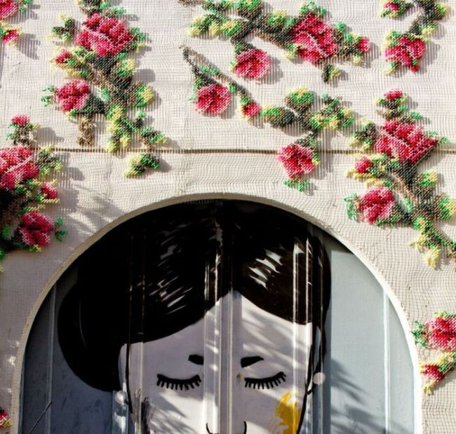 Raquel Rodrigo Creates Amazing Cross-Stitch Street Art In Madrid (10 pics)