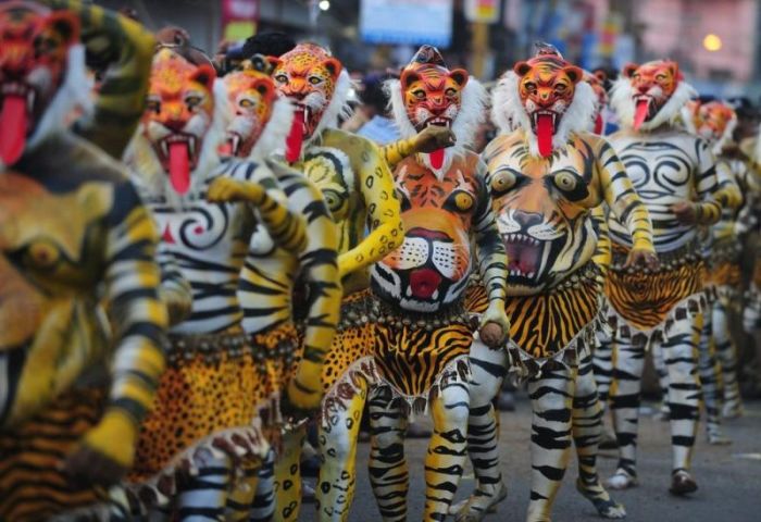 Thousands Gather To Do The Tiger Dance In The Streets Of India (12 pics)