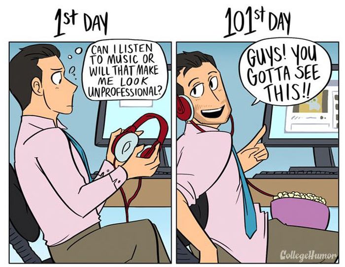 How Your Job Changes From The 1st Day To The 101st Day (6 pics)