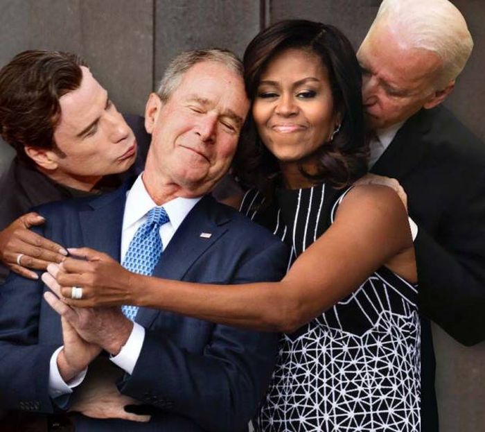 A Photoshop Battle Ensued Shortly After Michelle Obama Hugged George W. Bush (19 pics)