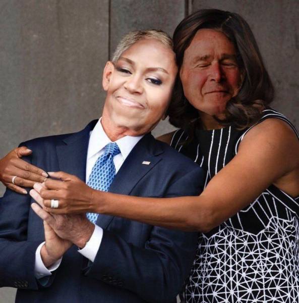 A Photoshop Battle Ensued Shortly After Michelle Obama Hugged George W. Bush (19 pics)