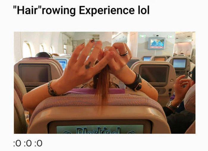 What It's Like To Sit Behind A Long Haired Passenger On An Airplane (6 pics)