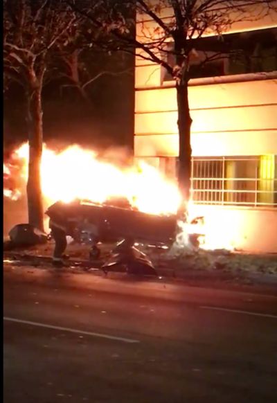 Tesla Turns Into A Massive Fireball After Brutal Crash (3 pics + video)