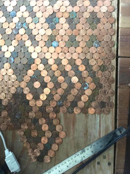 Woman Covers Her Entire Floor In Pennies (13 pics)