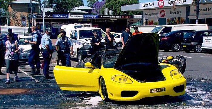 Yellow Ferrari Goes Up In Flames At Sydney ATM (9 pics)