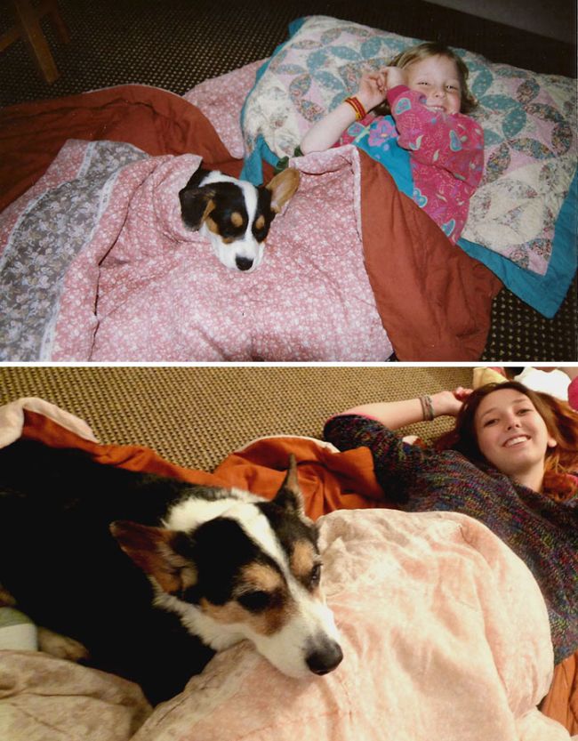 Before And After Pics Of Dogs Growing Up With Their Owners (35 pics)