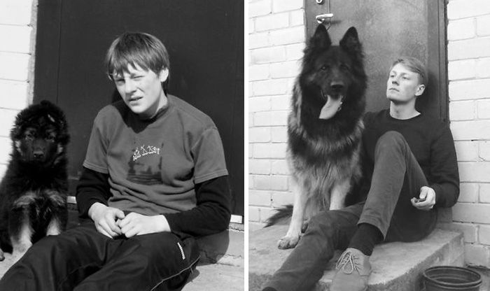 Before And After Pics Of Dogs Growing Up With Their Owners (35 pics)