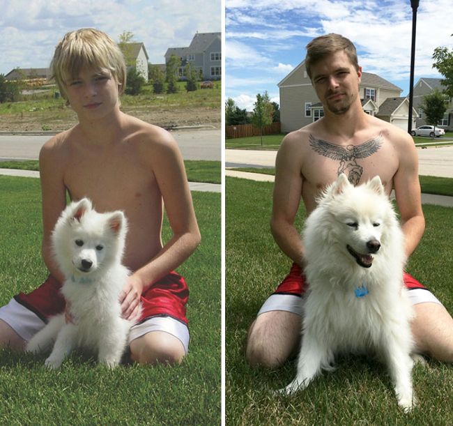 Before And After Pics Of Dogs Growing Up With Their Owners (35 pics)