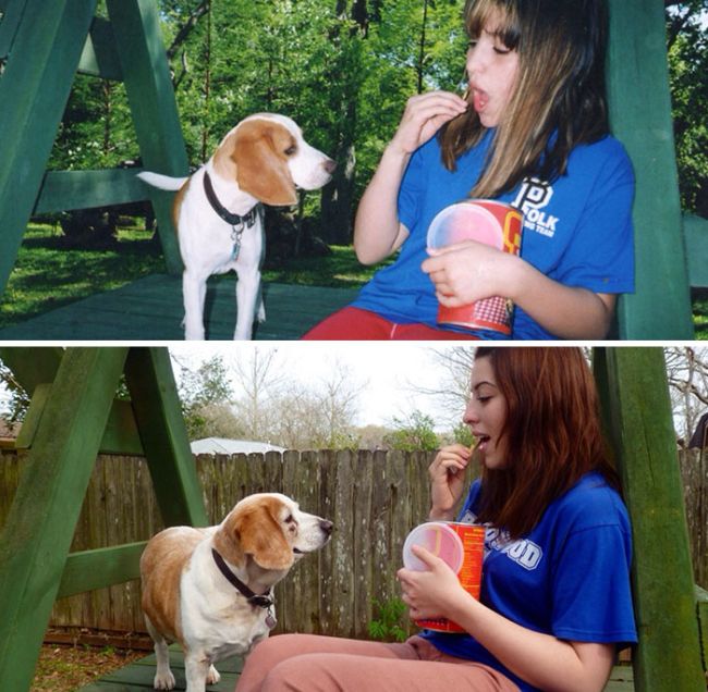 Before And After Pics Of Dogs Growing Up With Their Owners (35 pics)