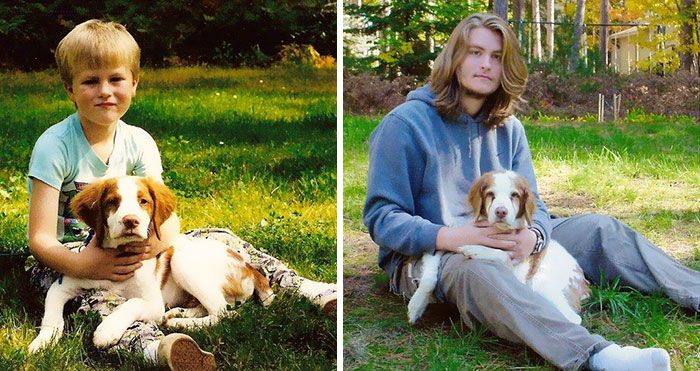 Before And After Pics Of Dogs Growing Up With Their Owners (35 pics)