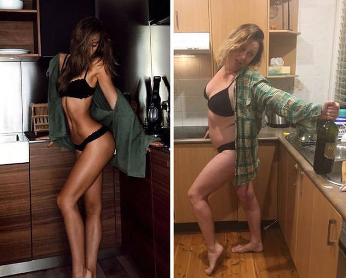 Woman Hilariously Recreates Celebrity Instagram Photos (40 pics)