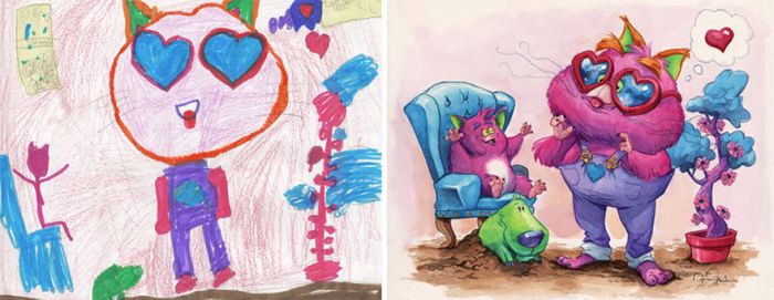 Artists Recreate Kids’ Monster Doodles In Their Unique Styles (35 pics)