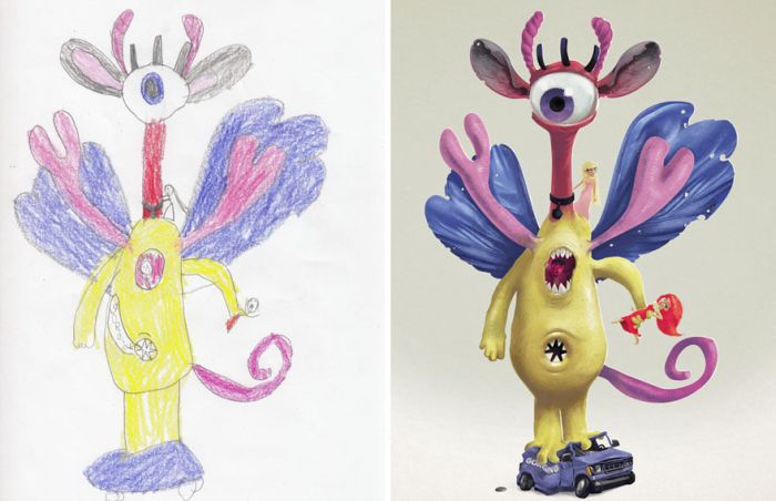 Artists Recreate Kids’ Monster Doodles In Their Unique Styles (35 pics)
