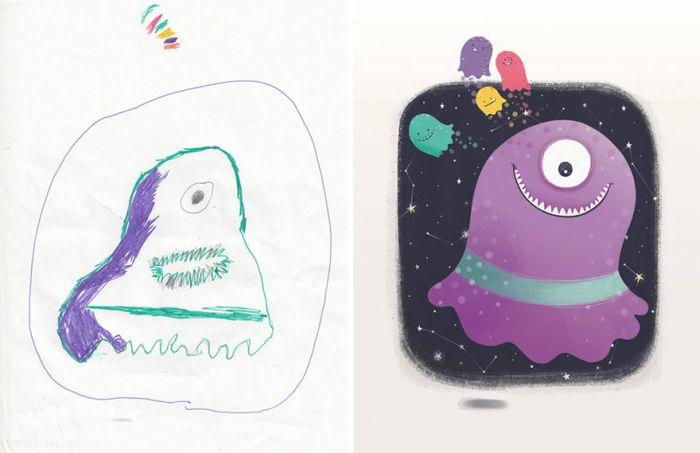 Artists Recreate Kids’ Monster Doodles In Their Unique Styles (35 pics)