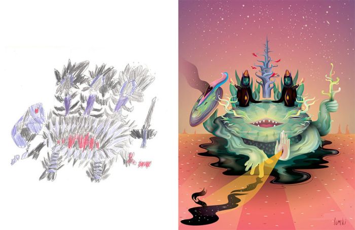 Artists Recreate Kids’ Monster Doodles In Their Unique Styles (35 pics)