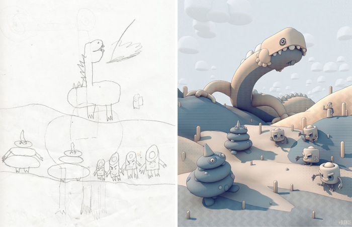 Artists Recreate Kids’ Monster Doodles In Their Unique Styles (35 pics)