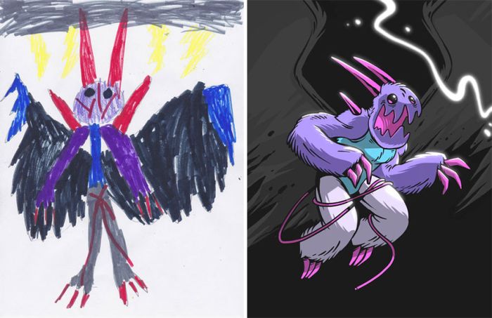 Artists Recreate Kids’ Monster Doodles In Their Unique Styles (35 pics)