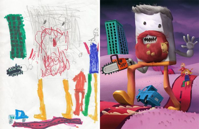 Artists Recreate Kids’ Monster Doodles In Their Unique Styles (35 pics)