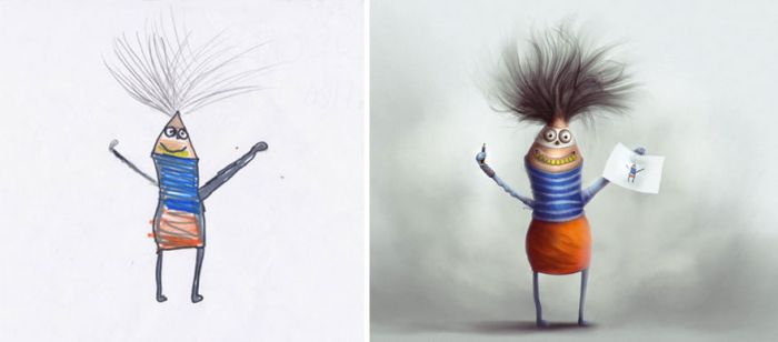 Artists Recreate Kids’ Monster Doodles In Their Unique Styles (35 pics)