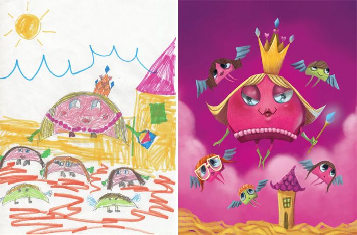Artists Recreate Kids’ Monster Doodles In Their Unique Styles (35 pics)