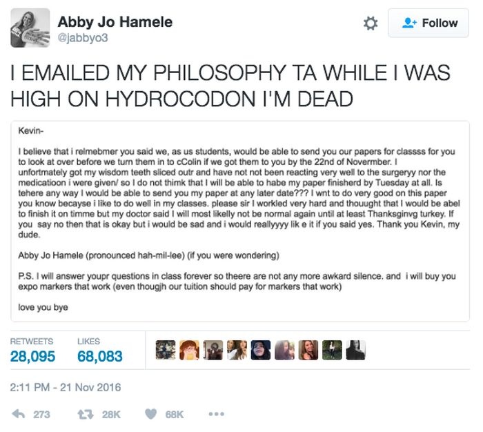 Girl Writes Legendary Email To Her Teacher While High (6 pics)