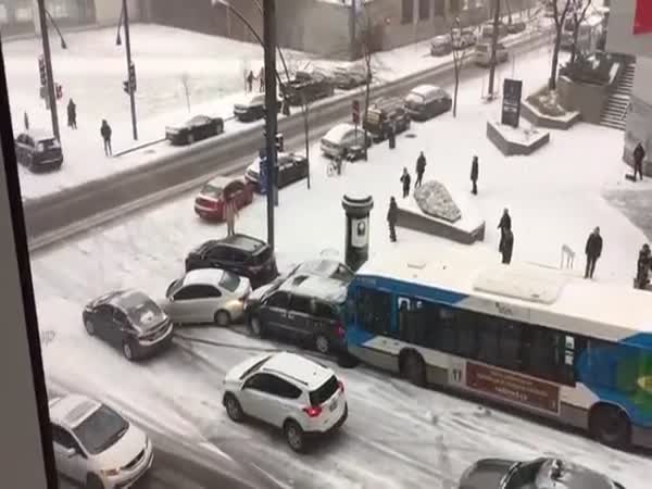 Montreal First Snow Of The Year Creates Back To Back Accident