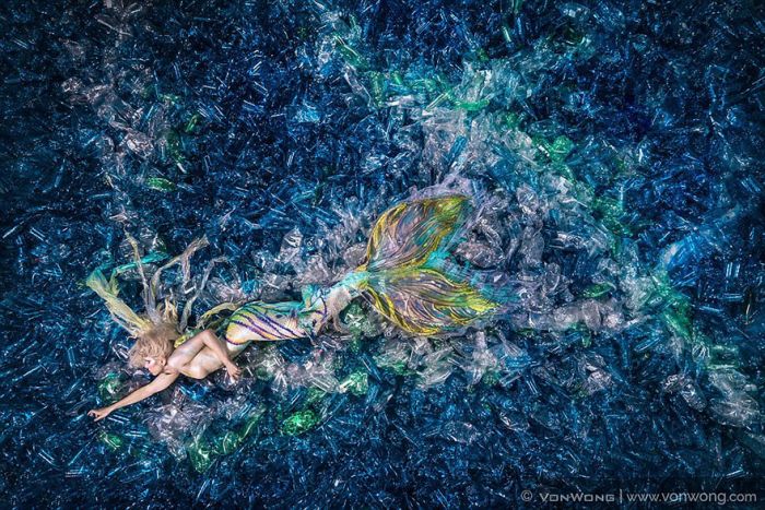 Powerful Photos Show Mermaids Swimming In A Plastic Bottle Ocean (7 pics)