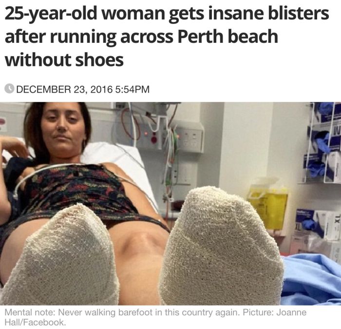 Aussie Girl Gets A Gross Surprise After Running On The Beach (2 pics)