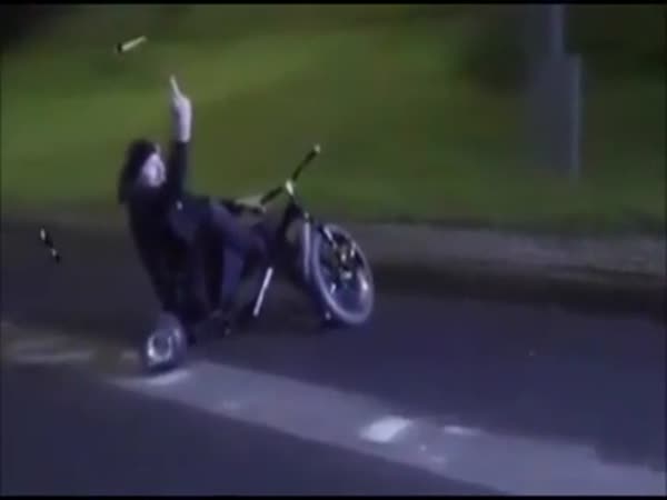 Crazy Guy Bombing Hill On Tricycle Flips Off Speed Camera