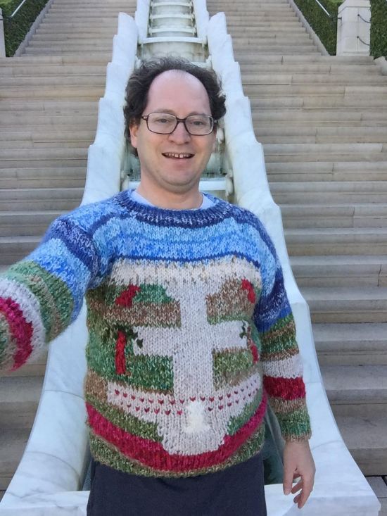 Guy Makes Sweaters Of Specific Places Then Wears Them To Those Places (24 pics)