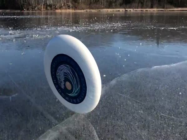 Rolling A Frisbee Across A Frozen Lake On A Windy Day