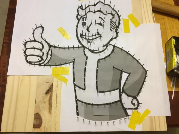 How To Make A Fallout Vault Boy Nail Board From Start To Finish (14 pics)