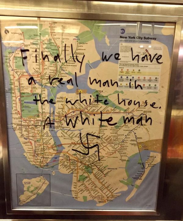 Passengers Clean Up Hateful Messages In New York City Subway Cars (5 pics)