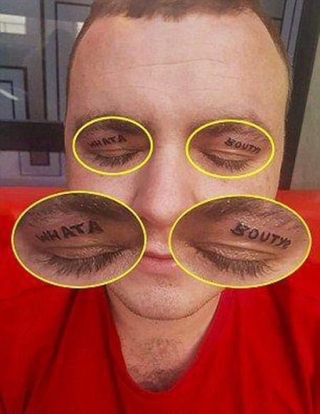Guy Returns From Drinking Binge With Tattoos On His Eyelids (4 pics)