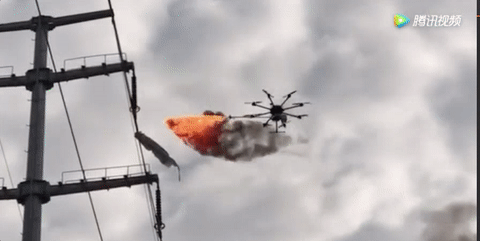 Power Company Uses Drone To Burn Trash Off High Voltage Wires (4 pics)